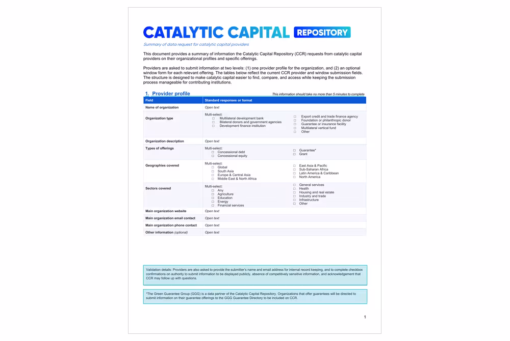 Catalytic Capital Repository List of Fields